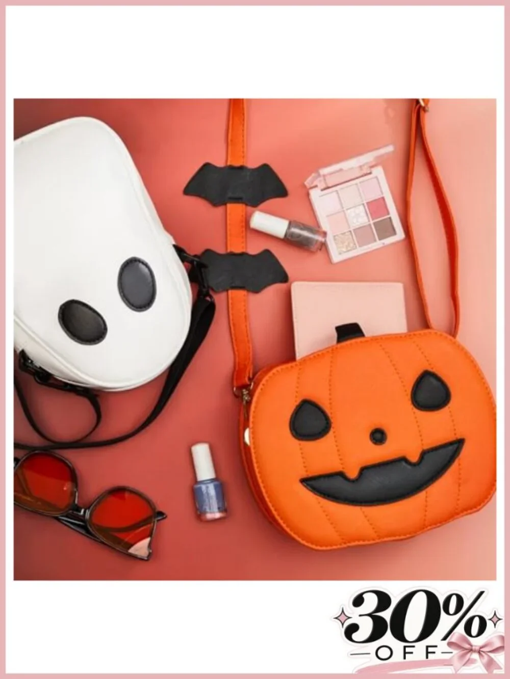 2-Pack Halloween Crossbody Bags PU Leather Pumpkin Ghost Purse Set
